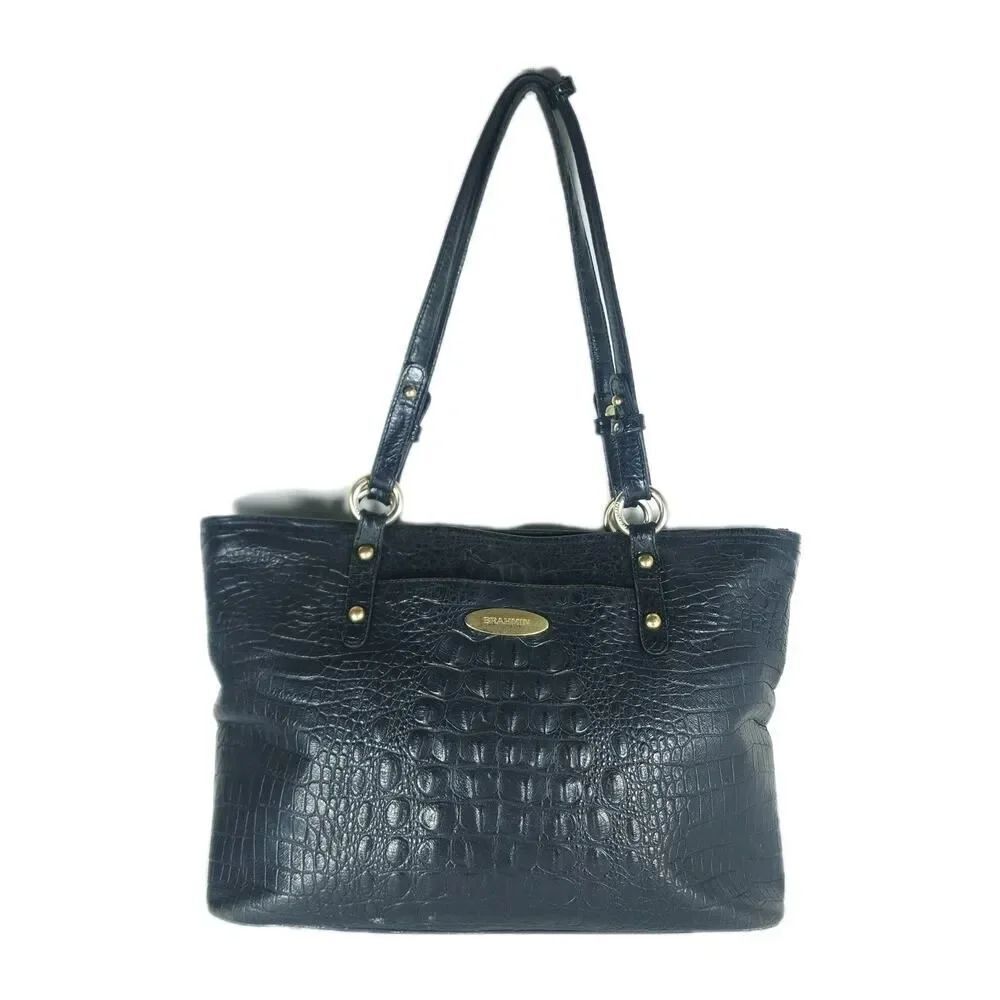 BRAHMIN Asher Medium Black Croc Embossed Melbourne Leather Tote bag